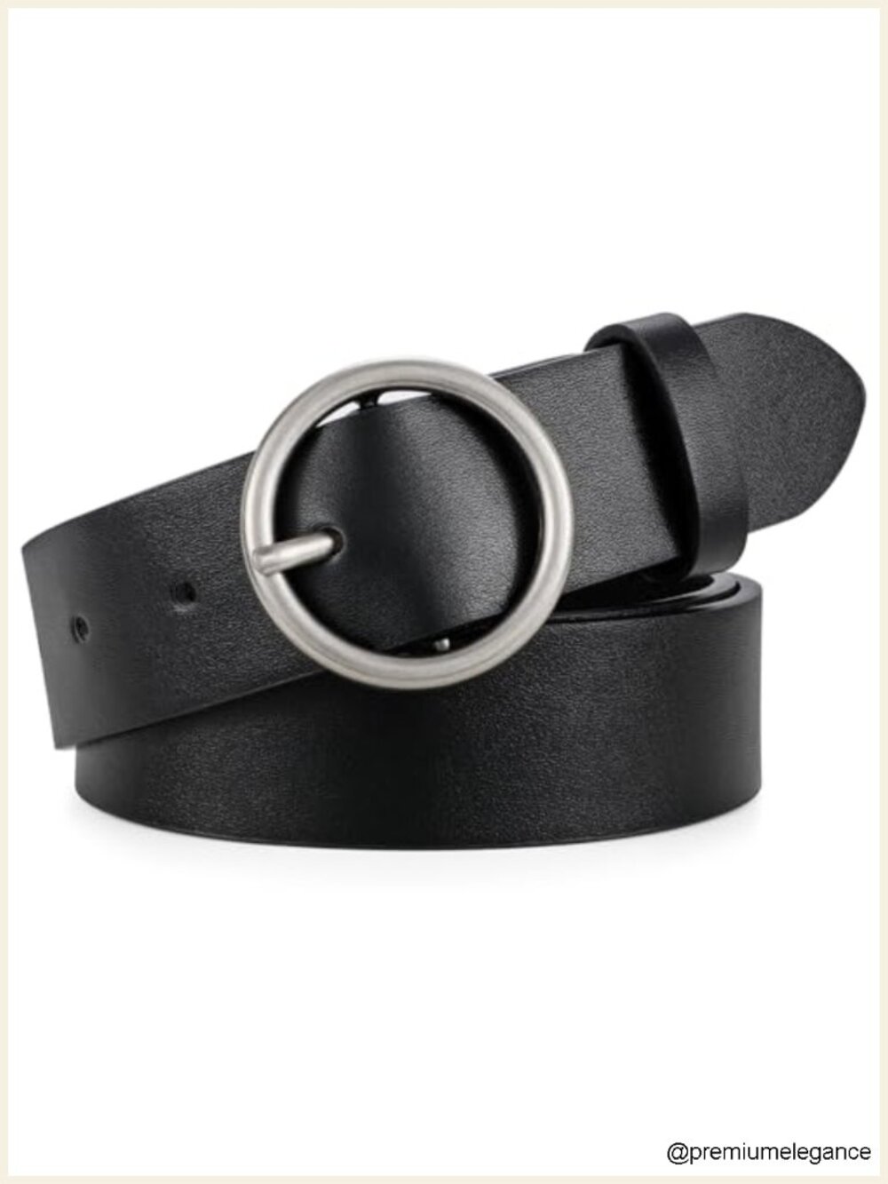 Women Vegan Leather Belt with Gold Circle Buckle Waist Belt for Jeans Dresses